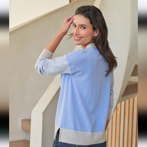 Pure Collection NWTs Cashmere Color Block V Neck  Cardigan - Picture 2 of 8